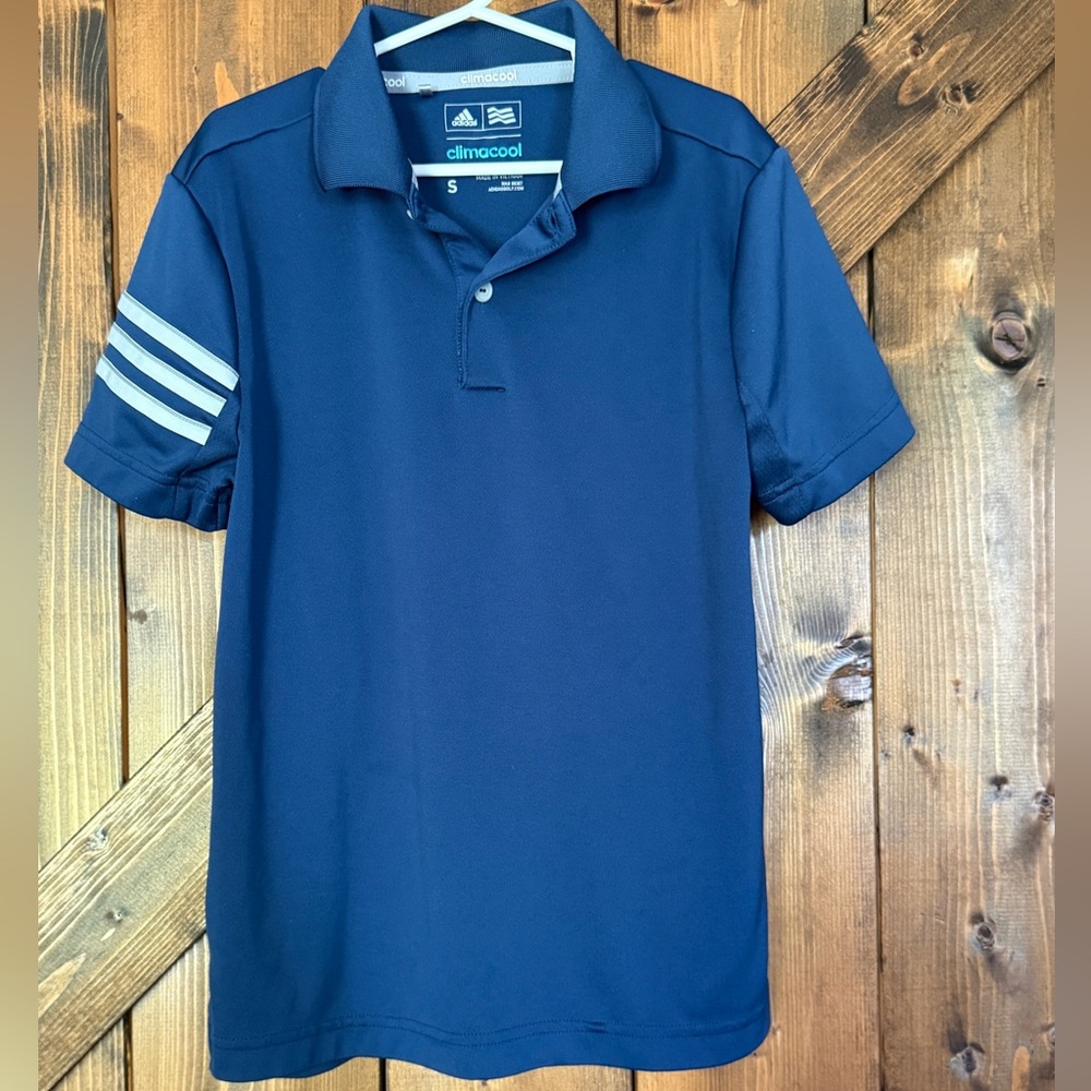 Boys Adidas Performance 3 Stripe Climacool Polo Navy Blue Size Small